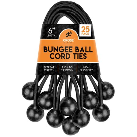 XPOSE SAFETY Ball Bungees Black 6 in , 25PK BB-6B-25-X